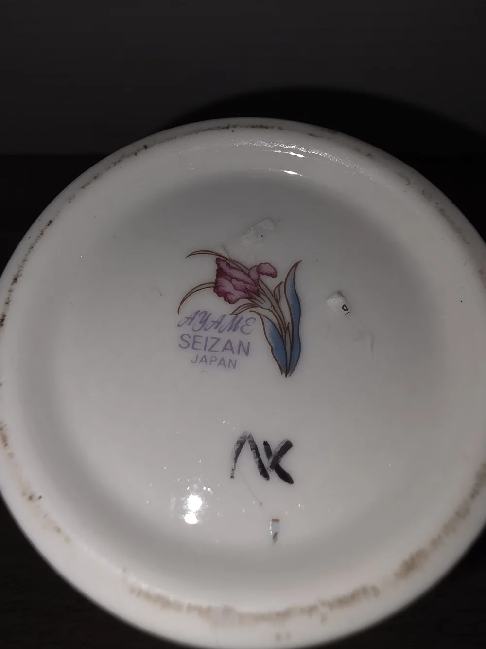 Vintage AYAME SEIZAN JAPAN Vase- Purple & Pink Irises & Gold Trim Hand Painted